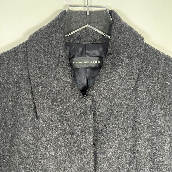 Club Monaco Women's Wool Long Over Coat S Charcoal Gray Snap Button Winter - Picture 4 of 8